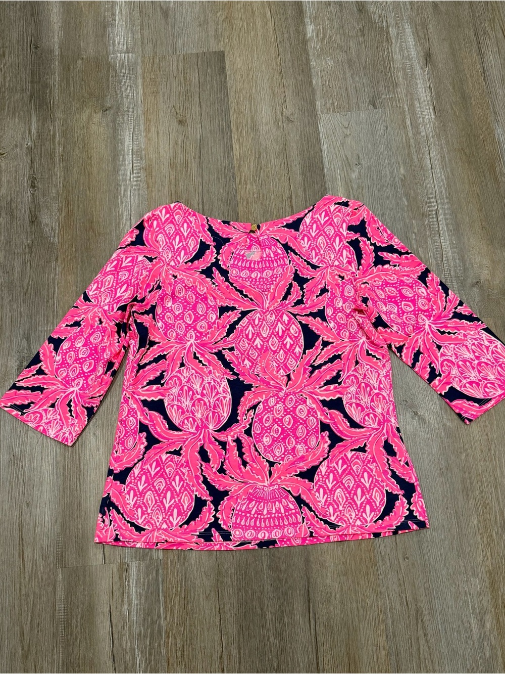 Lilly Pulitzer Pink Pineapple Print 3/4 Sleeve Top Size Large